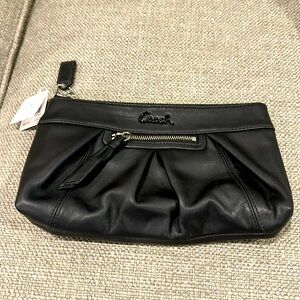 Coach Black Leather Clutch with Silver/Black Wrislet Strap